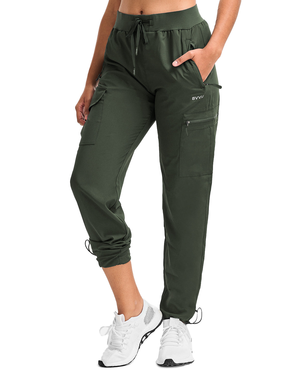 BVVU Women's Cargo Joggers Lightweight Quick Dry Hiking Pants Outdoor Waterproof Athletic Workout Pants with Zipper Pockets