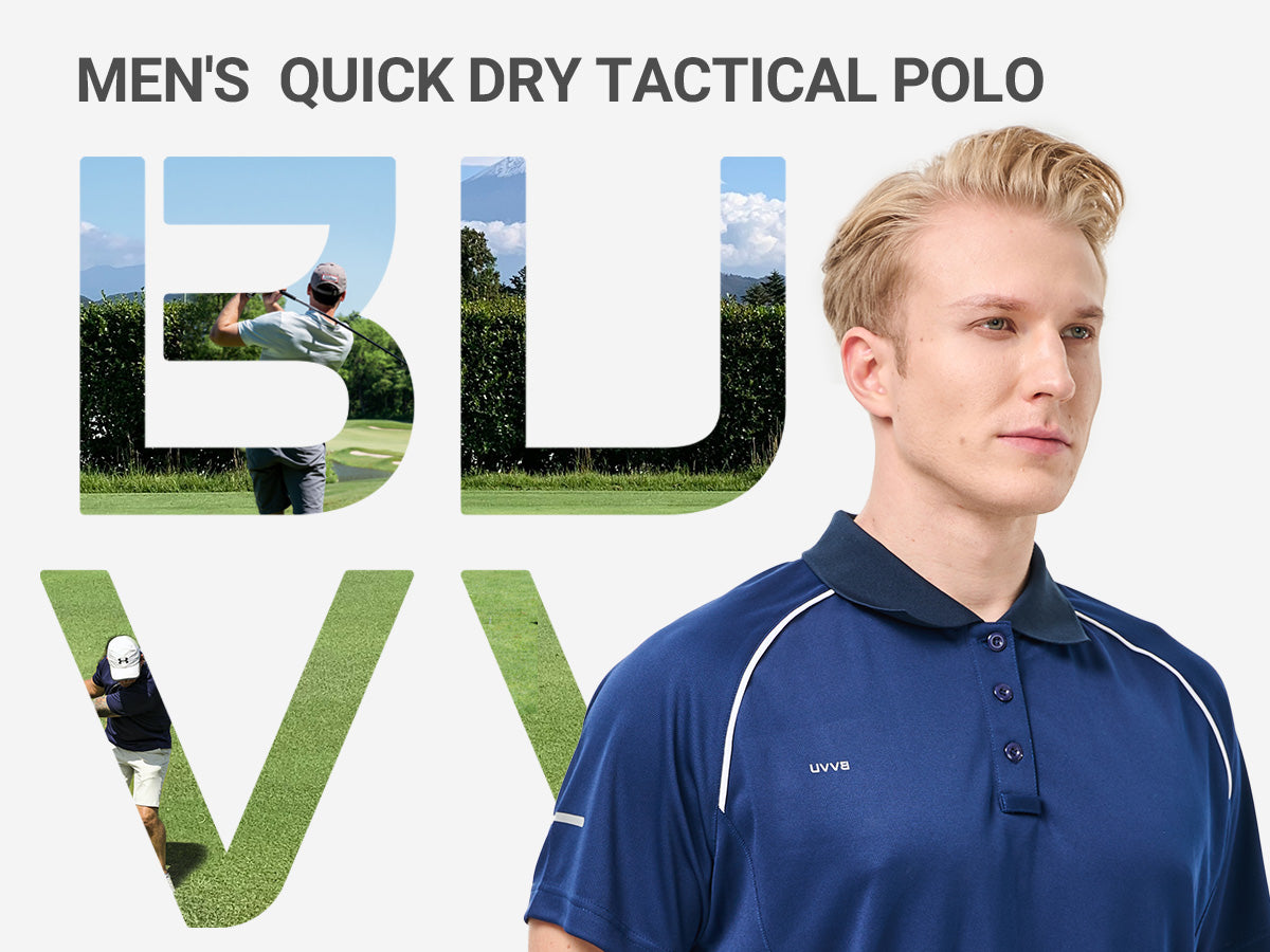 BVVU Mens Outdoor Polo Shirt Long Short Sleeves Performance Tactical Golf T-Shirts Moisture Wicking Collared Tennis Tees