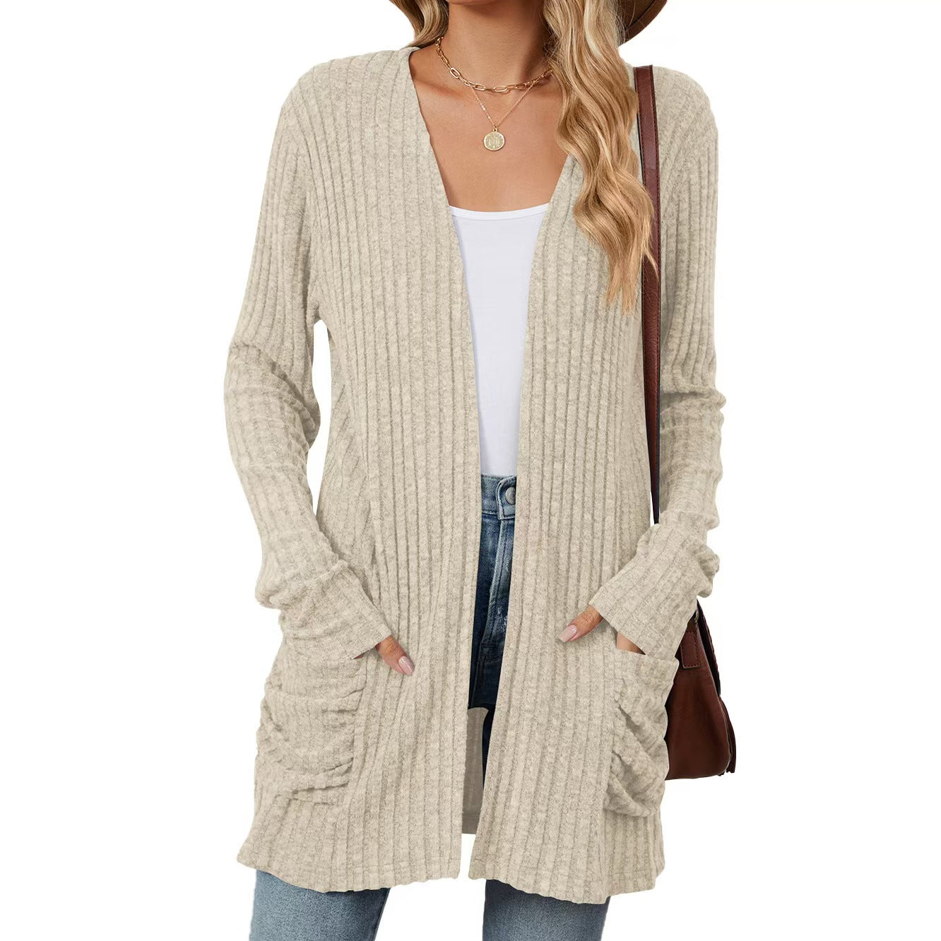 Women's 2024 Fall Lightweight Cardigan Long Sleeve Open Front Knit Cardigan Sweater with Pockets