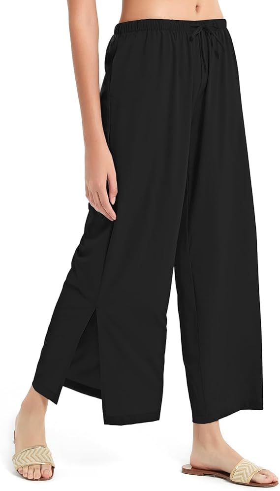 BVVU Womens Wide Leg Yoga Pants Lightweight Lounge Pants Quick Dry Travel Pants Beach Swim Cover Up UPF 50+