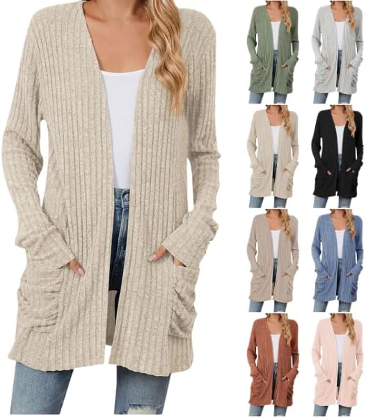 Women's 2024 Fall Lightweight Cardigan Long Sleeve Open Front Knit Cardigan Sweater with Pockets