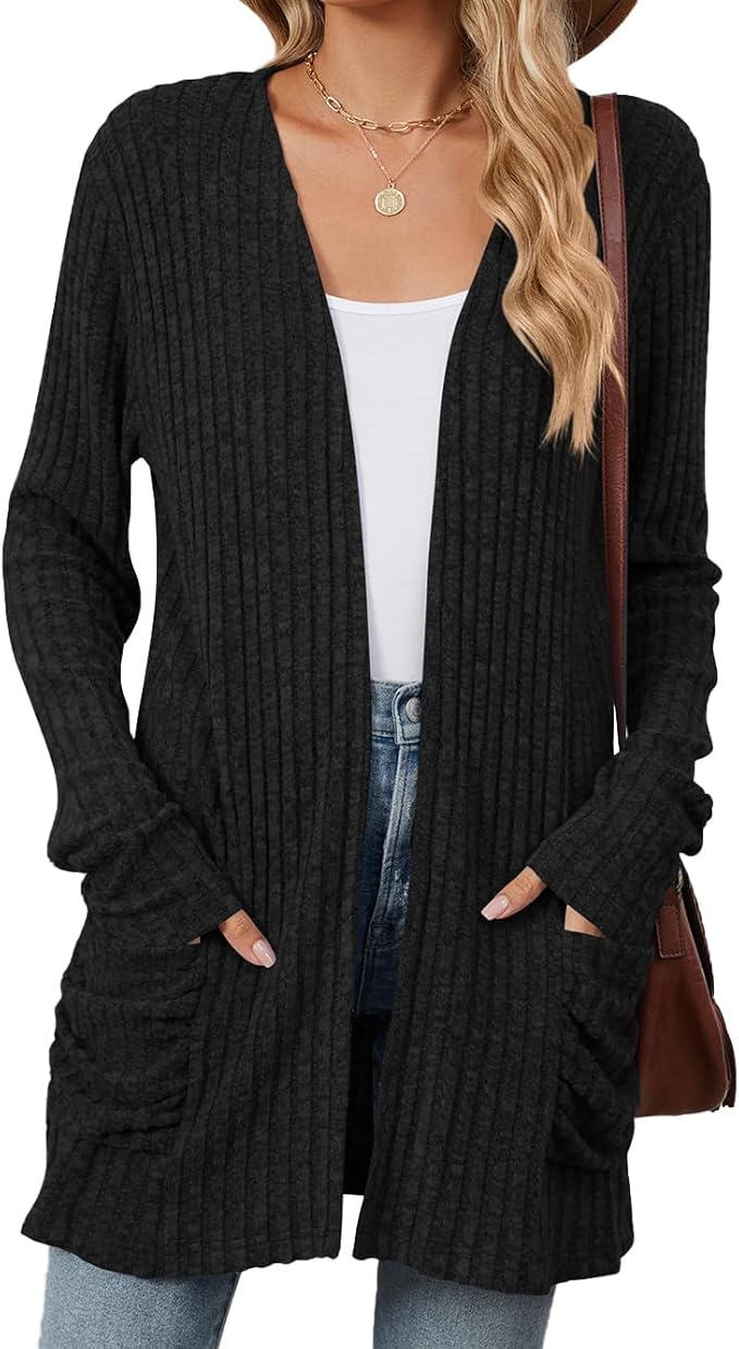 Women's 2024 Fall Lightweight Cardigan Long Sleeve Open Front Knit Cardigan Sweater with Pockets