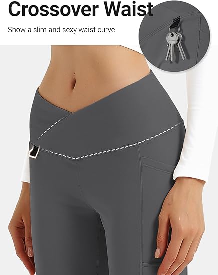 BVVU Women's Fleece Lined Pants Hiking Crossover Flare Leggings Winter Thermal Pants Water Resistant Outdoor Bootcut Warm