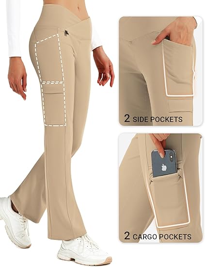 BVVU Women's Fleece Lined Pants Hiking Crossover Flare Leggings Winter Thermal Pants Water Resistant Outdoor Bootcut Warm