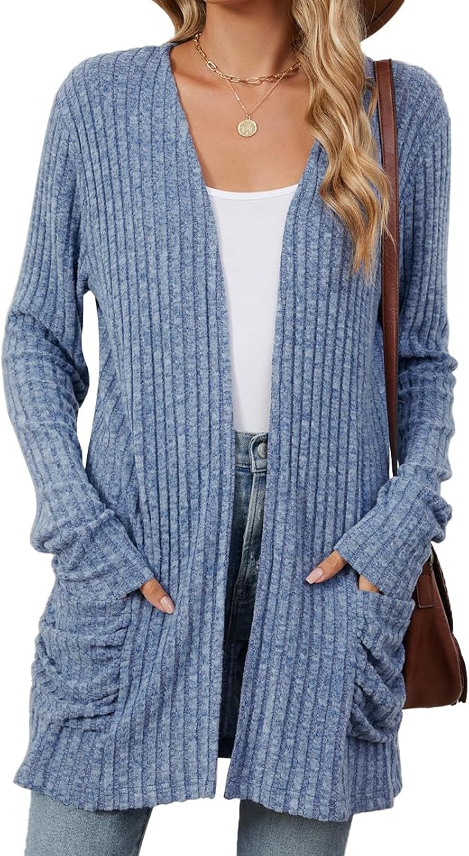 Women's 2024 Fall Lightweight Cardigan Long Sleeve Open Front Knit Cardigan Sweater with Pockets