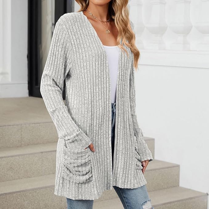 Women's 2024 Fall Lightweight Cardigan Long Sleeve Open Front Knit Cardigan Sweater with Pockets