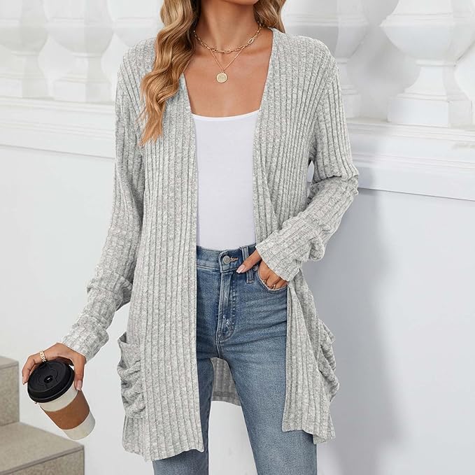 Women's 2024 Fall Lightweight Cardigan Long Sleeve Open Front Knit Cardigan Sweater with Pockets