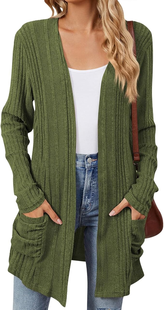 Women's 2024 Fall Lightweight Cardigan Long Sleeve Open Front Knit Cardigan Sweater with Pockets