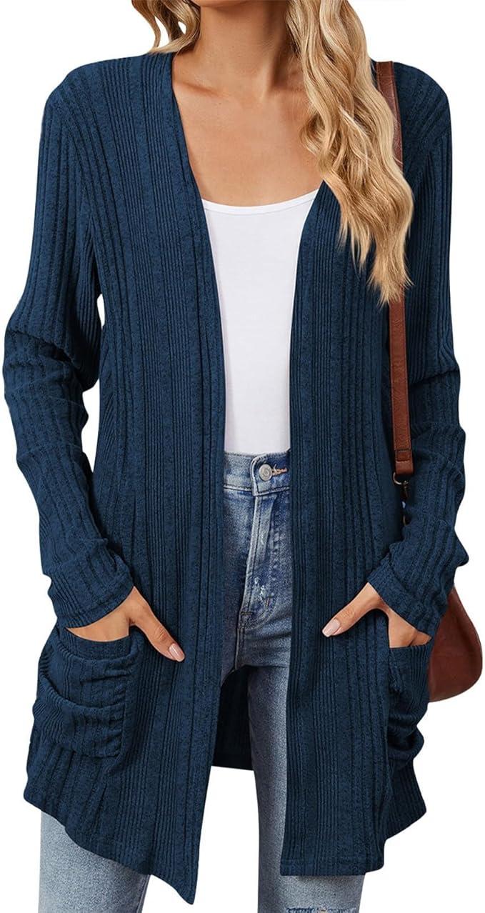 Women's 2024 Fall Lightweight Cardigan Long Sleeve Open Front Knit Cardigan Sweater with Pockets