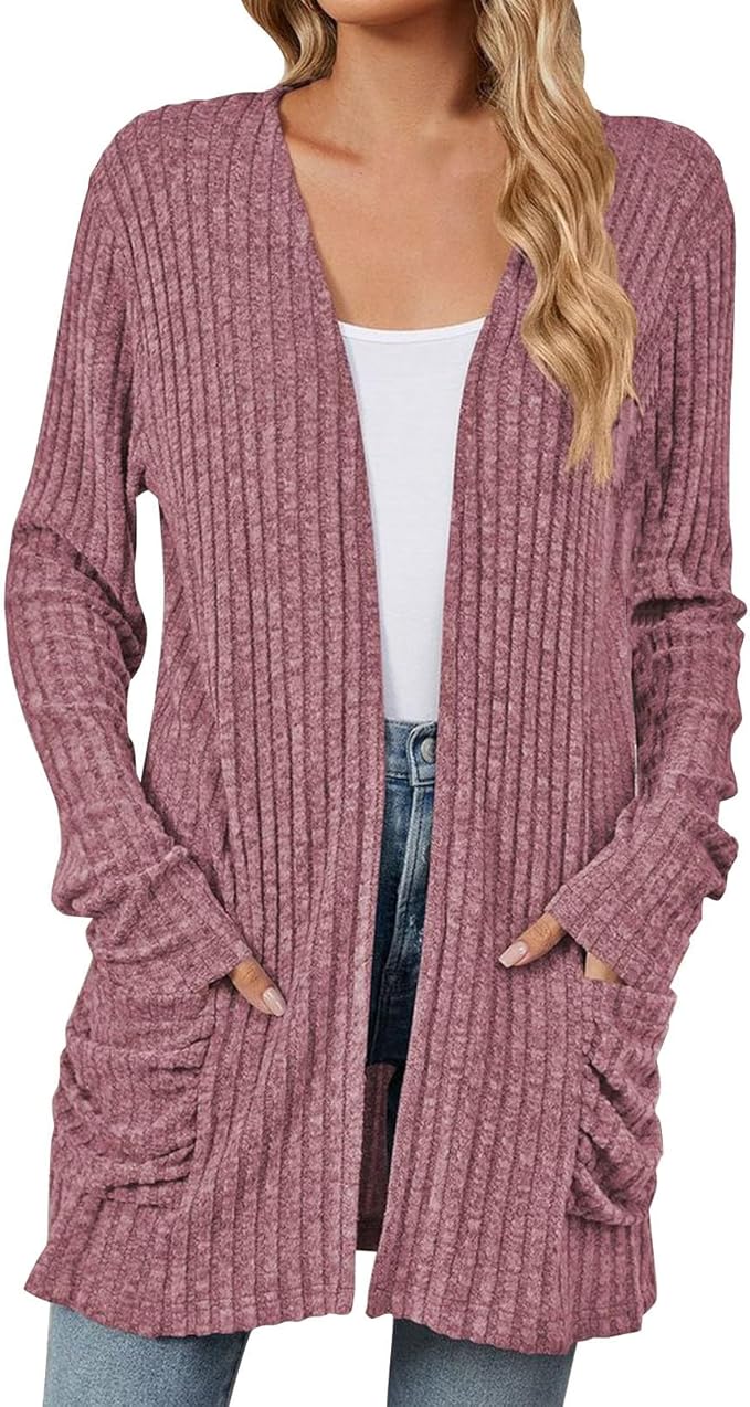 Women's 2024 Fall Lightweight Cardigan Long Sleeve Open Front Knit Cardigan Sweater with Pockets