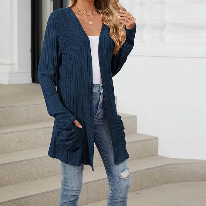 Women's 2024 Fall Lightweight Cardigan Long Sleeve Open Front Knit Cardigan Sweater with Pockets