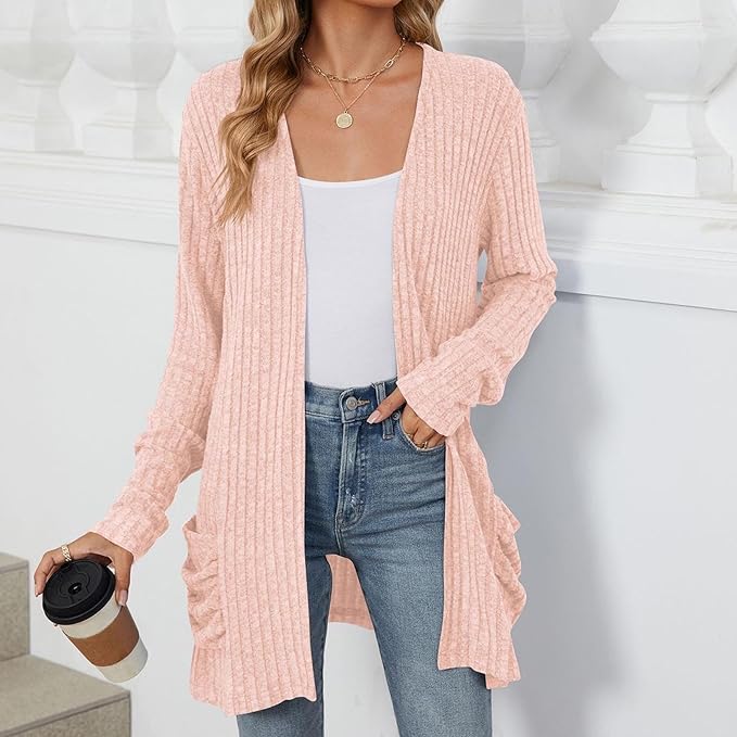 Women's 2024 Fall Lightweight Cardigan Long Sleeve Open Front Knit Cardigan Sweater with Pockets