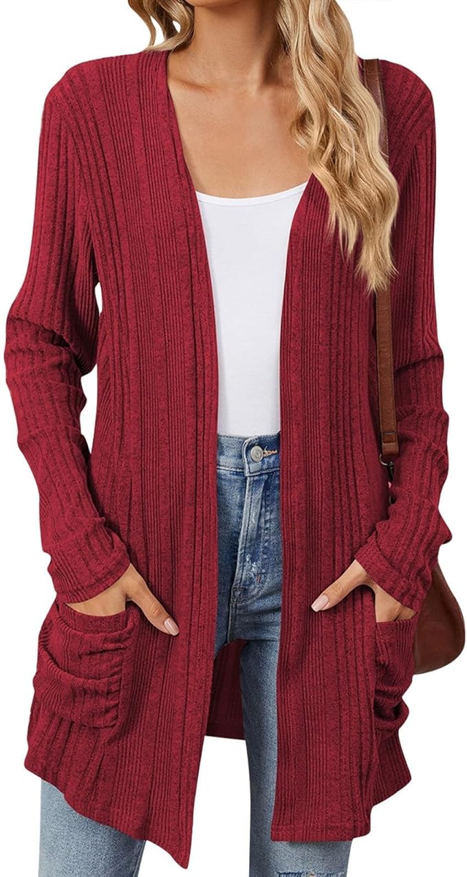 Women's 2024 Fall Lightweight Cardigan Long Sleeve Open Front Knit Cardigan Sweater with Pockets