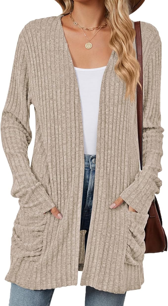 Women's 2024 Fall Lightweight Cardigan Long Sleeve Open Front Knit Cardigan Sweater with Pockets