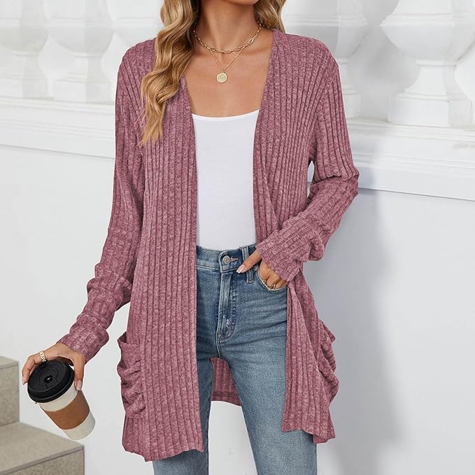 Women's 2024 Fall Lightweight Cardigan Long Sleeve Open Front Knit Cardigan Sweater with Pockets