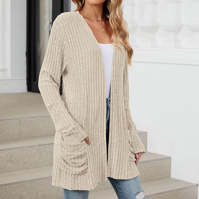 Women's 2024 Fall Lightweight Cardigan Long Sleeve Open Front Knit Cardigan Sweater with Pockets