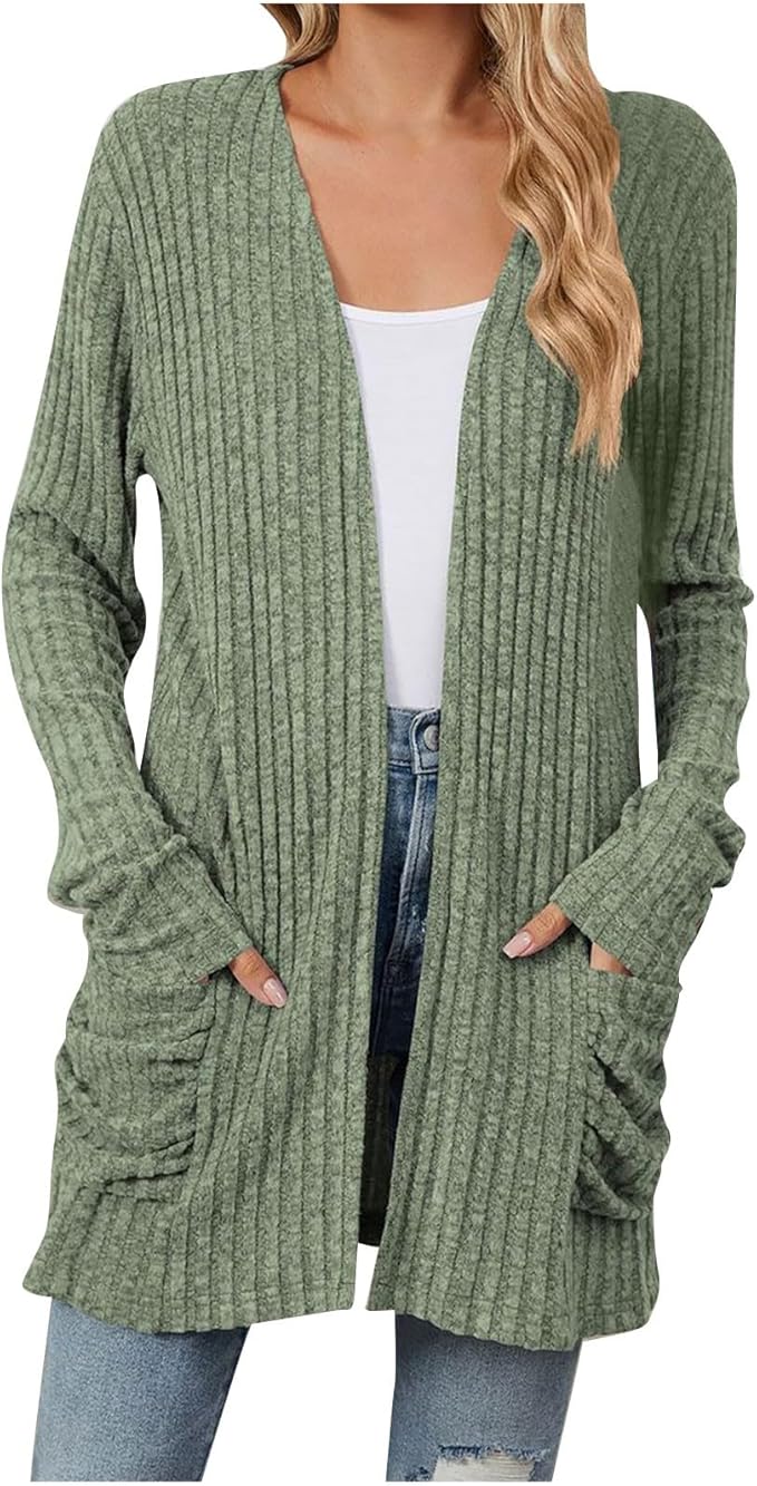 Women's 2024 Fall Lightweight Cardigan Long Sleeve Open Front Knit Cardigan Sweater with Pockets