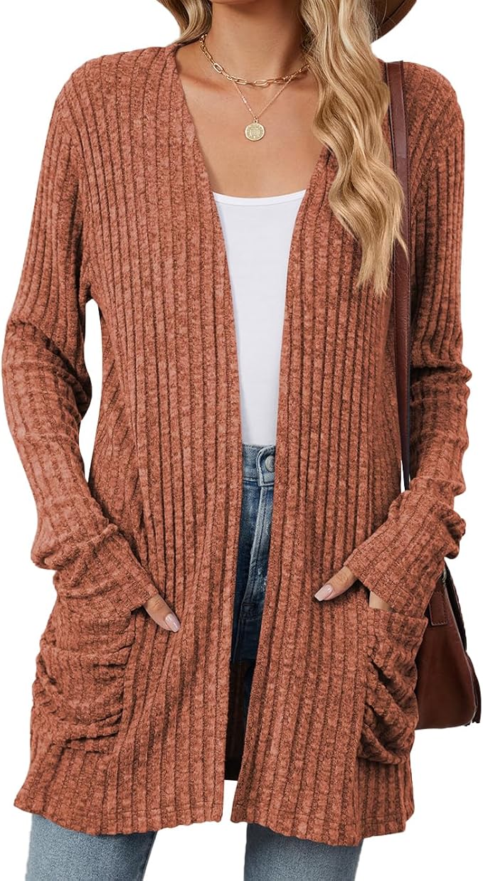 Women's 2024 Fall Lightweight Cardigan Long Sleeve Open Front Knit Cardigan Sweater with Pockets