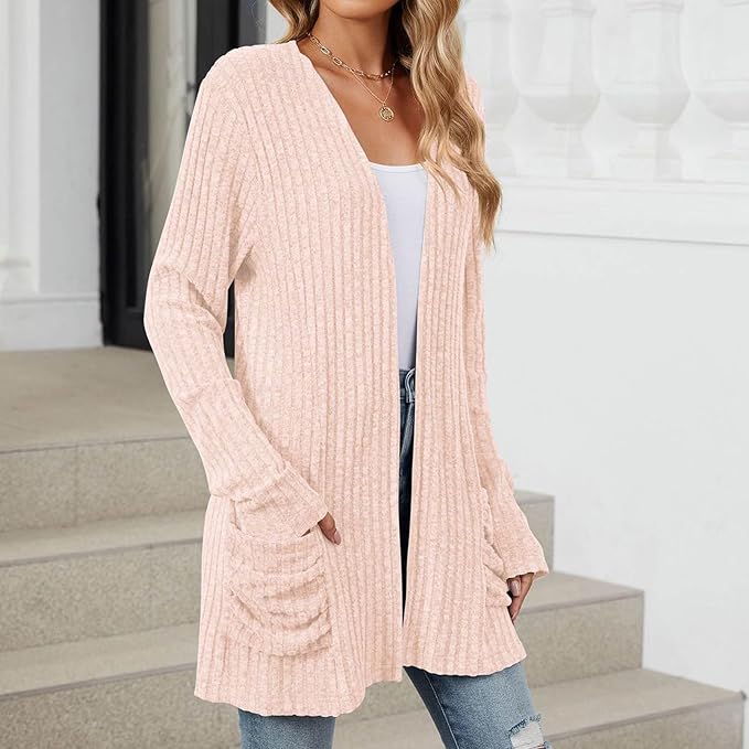 Women's 2024 Fall Lightweight Cardigan Long Sleeve Open Front Knit Cardigan Sweater with Pockets