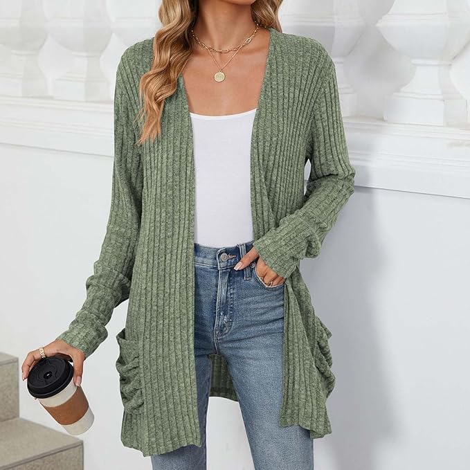 Women's 2024 Fall Lightweight Cardigan Long Sleeve Open Front Knit Cardigan Sweater with Pockets