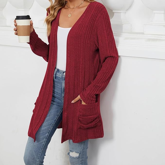 Women's 2024 Fall Lightweight Cardigan Long Sleeve Open Front Knit Cardigan Sweater with Pockets