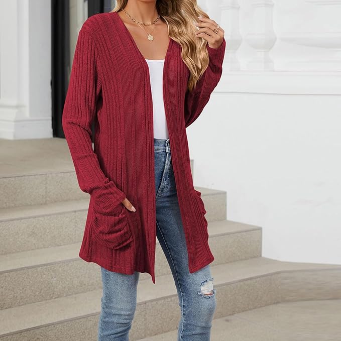 Women's 2024 Fall Lightweight Cardigan Long Sleeve Open Front Knit Cardigan Sweater with Pockets