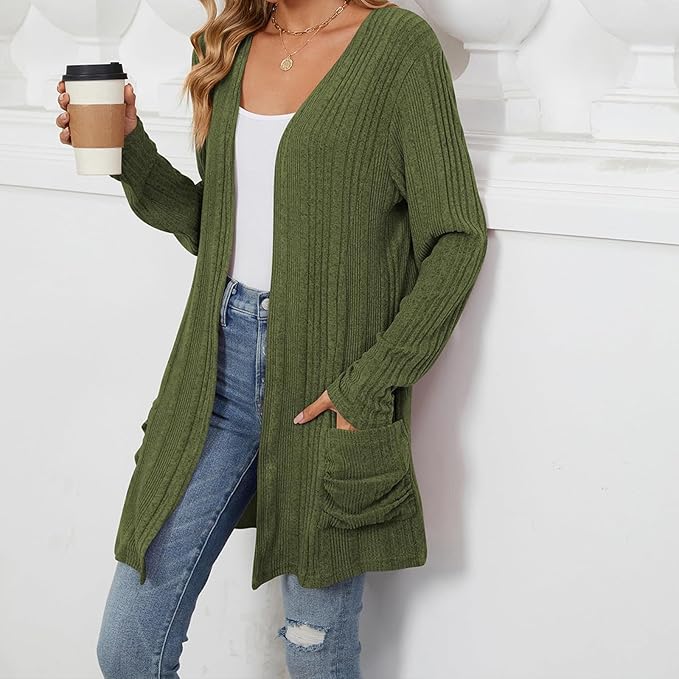 Women's 2024 Fall Lightweight Cardigan Long Sleeve Open Front Knit Cardigan Sweater with Pockets