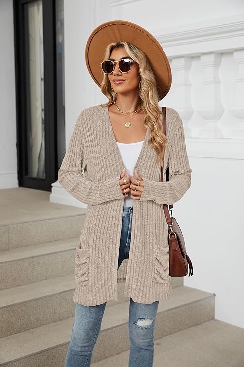 Women's 2024 Fall Lightweight Cardigan Long Sleeve Open Front Knit Cardigan Sweater with Pockets