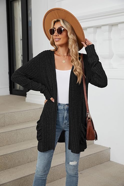 Women's 2024 Fall Lightweight Cardigan Long Sleeve Open Front Knit Cardigan Sweater with Pockets