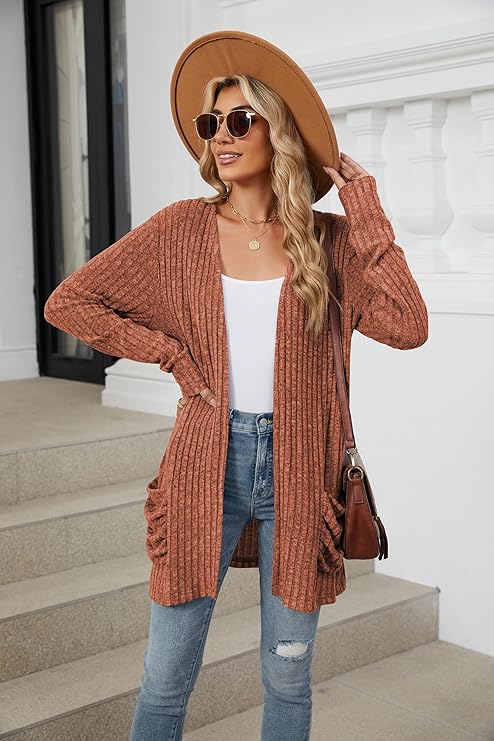 Women's 2024 Fall Lightweight Cardigan Long Sleeve Open Front Knit Cardigan Sweater with Pockets