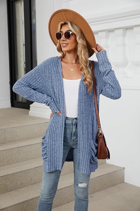 Women's 2024 Fall Lightweight Cardigan Long Sleeve Open Front Knit Cardigan Sweater with Pockets