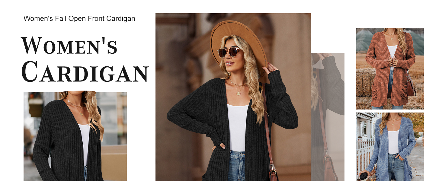 Women's 2024 Fall Lightweight Cardigan Long Sleeve Open Front Knit Cardigan Sweater with Pockets